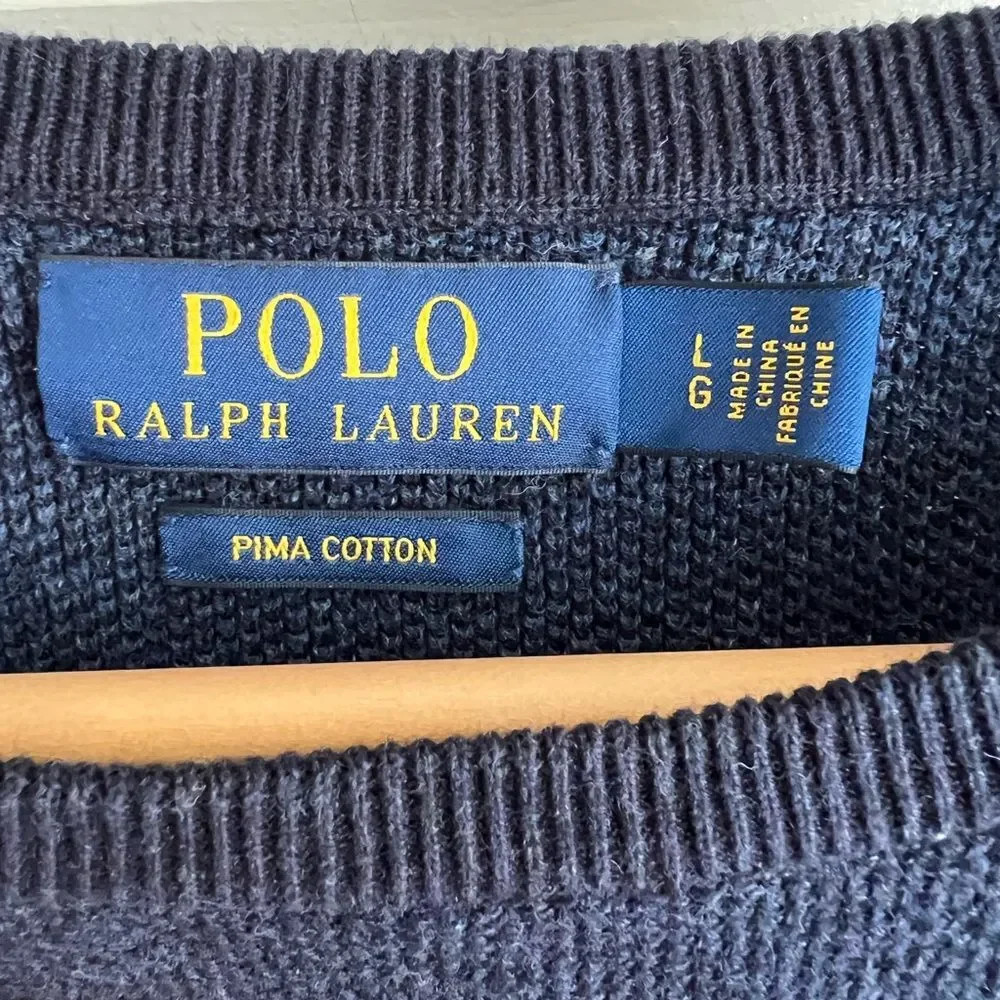 Ralph Lauren Mesh-Knit Cotton Crewneck Sweater in Navy Heather